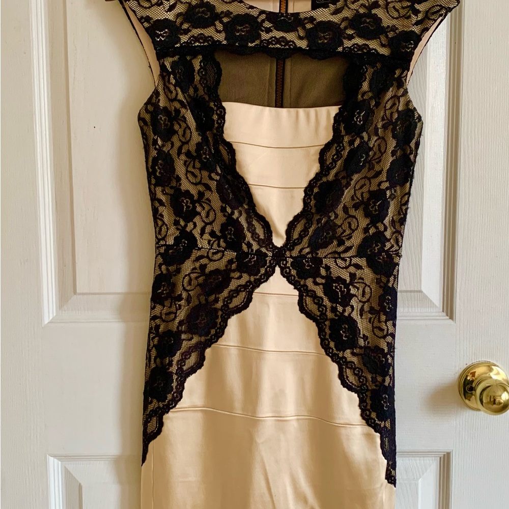 Jax Elegant Gold Dress with Black Lace